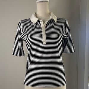 SPANX Black and White Striped Button Down Shirt